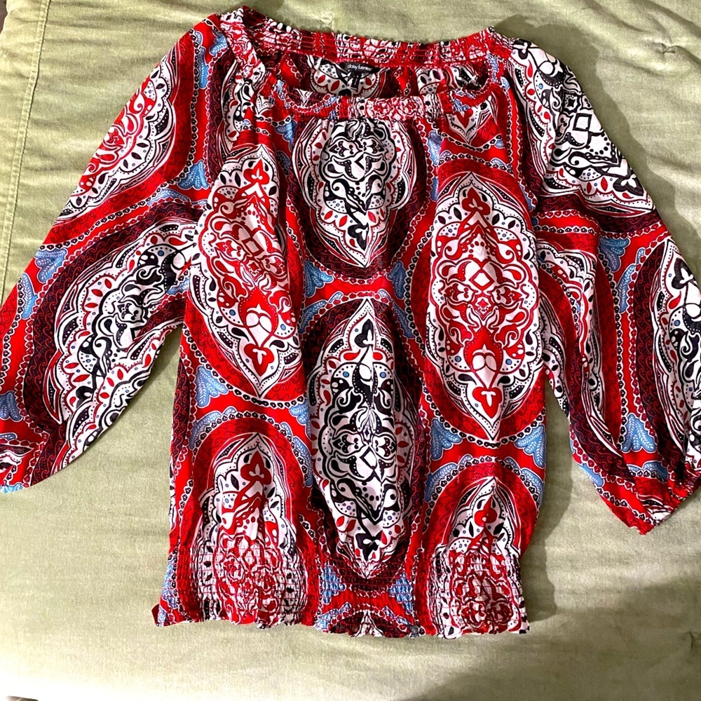 Daisy Fluentes blouse paisley stretchy waistband Sz S.   S-26